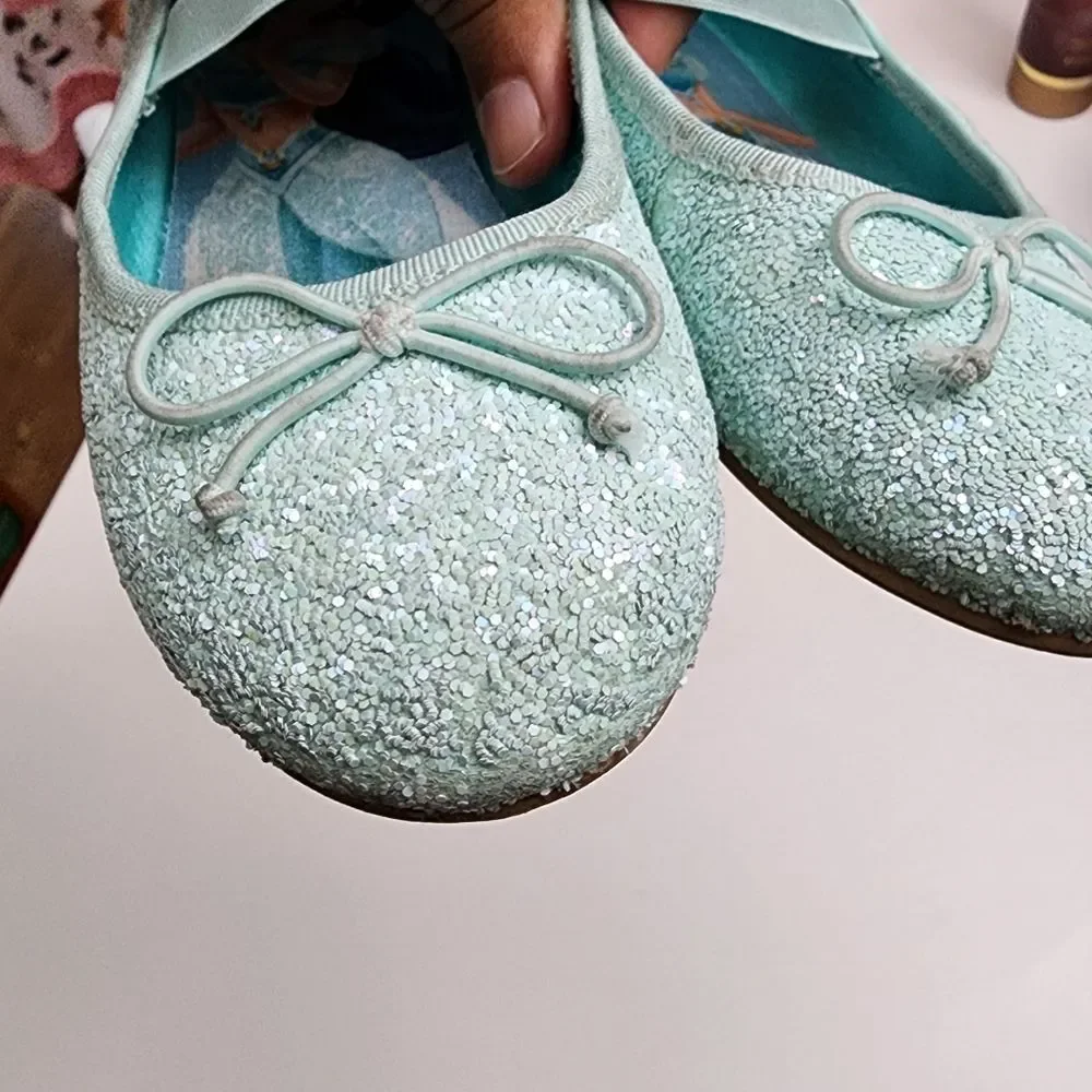 H&M Disney Girls Aladdin Jasmine Mary Jane Turquoise Ballet Flats Shoe Size 12.5